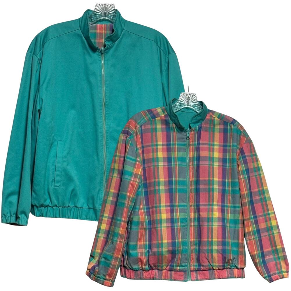 Pendleton Cotton Reversible Harrington Jacket Teal Blue Pastel Tartan Plaid Sm